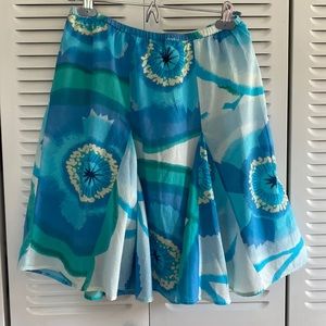 Blue Floral Cotton Lightweight Kickpleat Summer Skirt